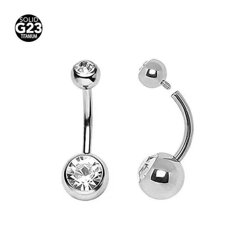 F136 Titanium Internal Thread Belly Button Ring Double Zirconia Set Navel Piercing Jewelry
