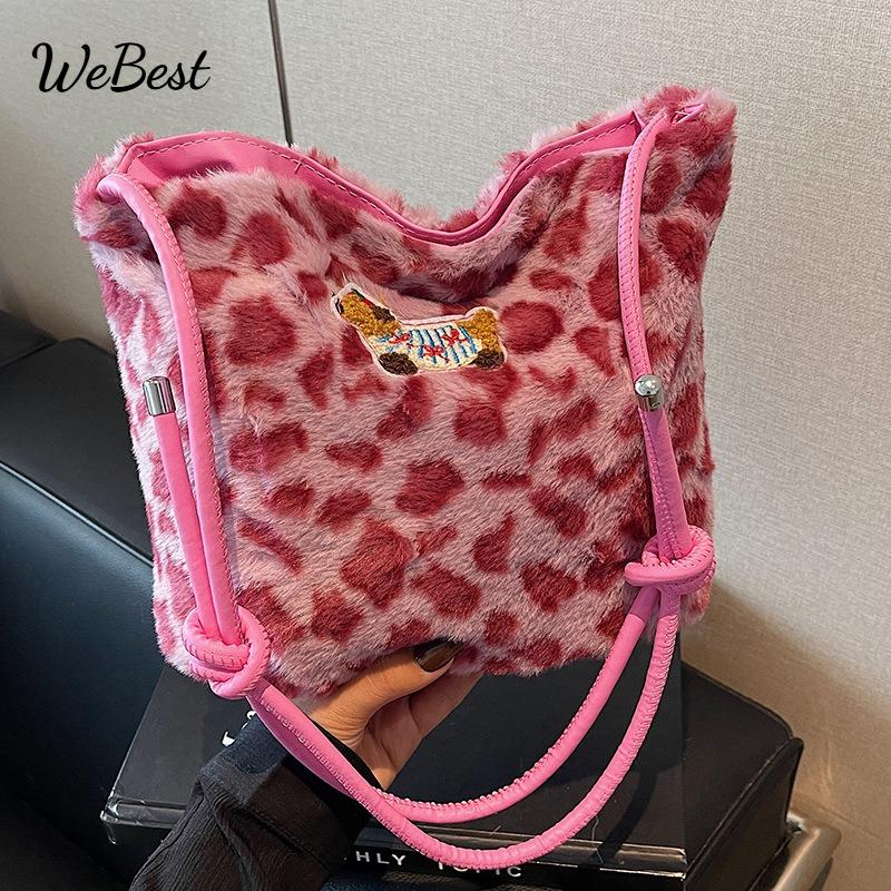 

Cute Plush Soft Bucket Crossbody Shoulder Bag рожевий