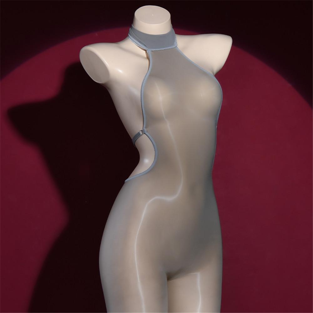 Sexy Transparent Bodystockings Oil Shiny Glossy Full Body Bodysuits Backless Cosplay Costumes Tights Night Club Wear Jumpsuits