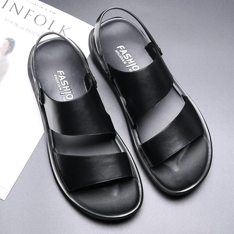 Fashion Brand New Men Sandals High Quality Men Slippers Genuine Leather Shoes Beach Flip-flops Outdoor Soft Soled Open Toe Roman Sandals