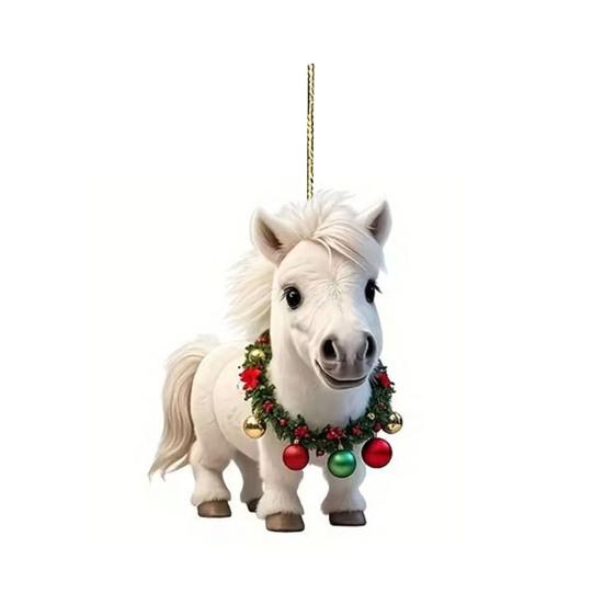 Christmas Pony Ornament 2D Acrylic Hanging Decor for Car And Tree Cute Horse Design Holiday Gift for Kids
