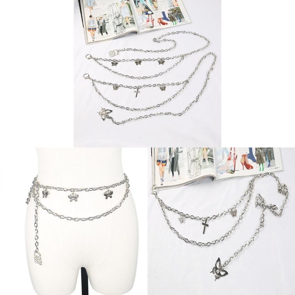 Butterfly Waist Chain For Women Pu Metal Decor Belt With Flower Buckle For Dress And Skirt