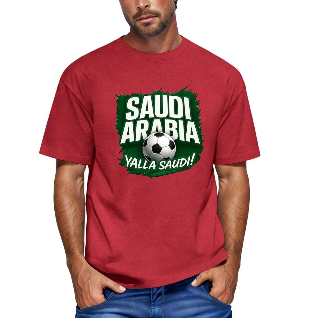 Men's Short Sleeve Crew Neck T-Shirt Featuring Saudi Arabia Football Graphic Print Casual Fit Comfortable Material Suitable for Everyday Wear