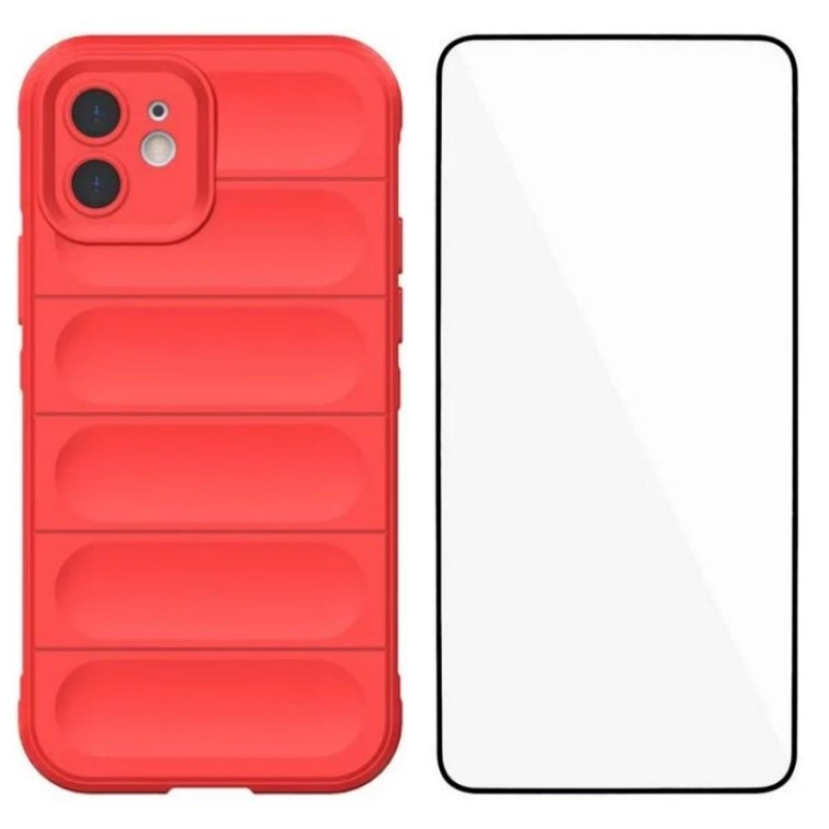 

For iPhone 12 6.1 inch TPU Case WANLONFENG HD Series Anti Slip Phone Cover with Tempered Glass Red