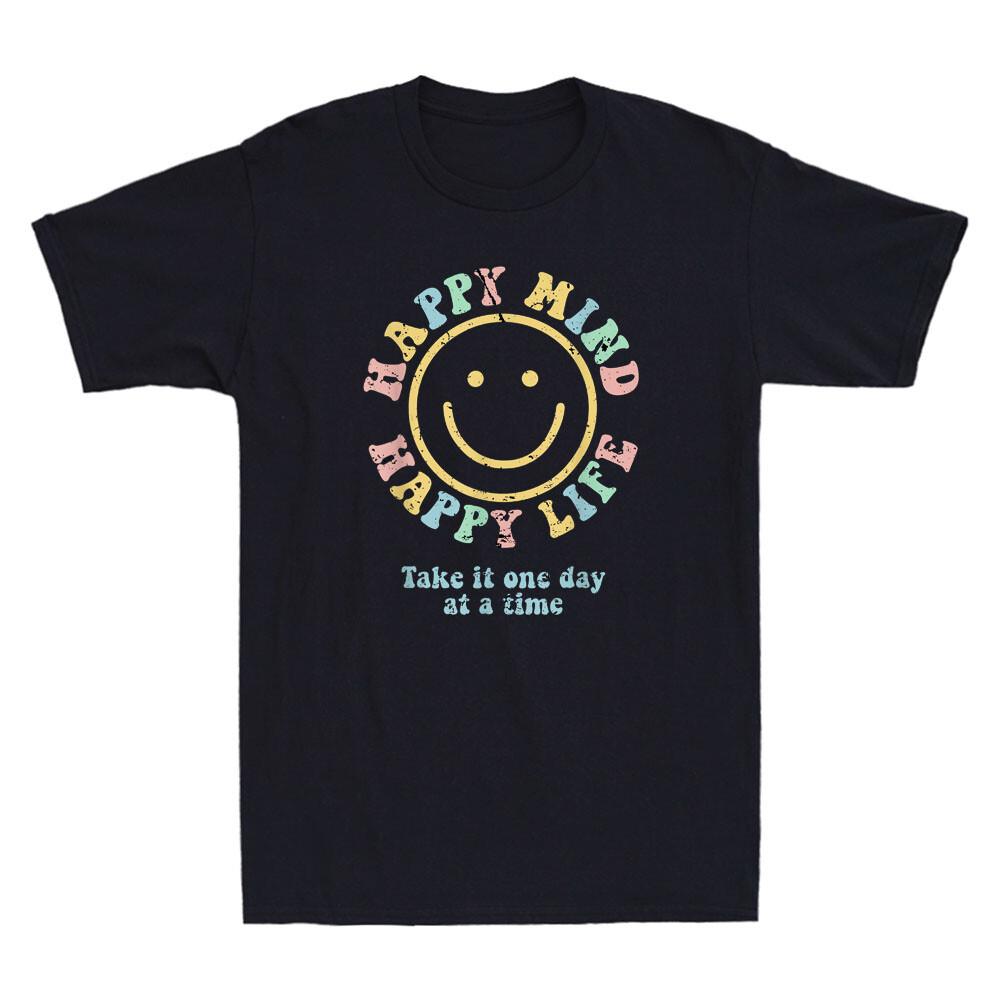 

Happy Mind Happy Life Shirt Take It One Day At A Time Vintage Men#039;s TShirt Tee Unisex T-Shirt S