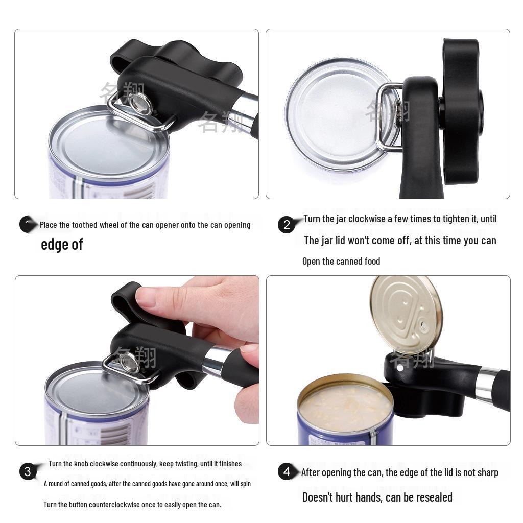 Stainless Steel Manual Can and Bottle Opener with Rubber-Plastic Handle