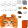 Lustiges Therianer Masken-Set Katzen Füchse Maske mit Fellen Augennetzen DIY Pelzige Tiermaske zum Bemalen für Halloween Cosplay Party