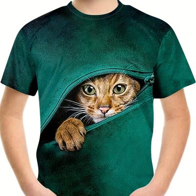 Boy's Girl Cat Graphic T-shirt Fashion Casual Breathable 3D Print Tee for Outdoor Activities Children Harajuku Tshirt