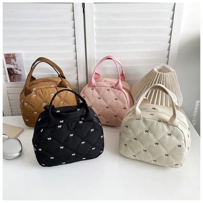 Sac de Rangement Portatif pour Cosmétiques Sac à Main pour Voyage Grande Capacité Sac à Lunch Nœud Sac Tote Décontracté Sac à Maquillage pour Femmes Cadeau