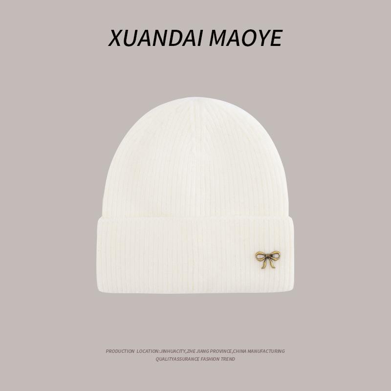 Butterfly Wool Hat for Women In Autumn and Winter Thickened Warm Windproof Ear Protection Knitted Hat Showing Face Small Cold Hat