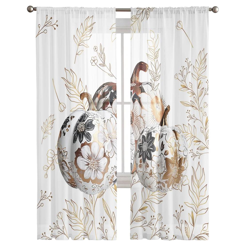 Thanksgiving Pumpa Höstskörd Sovrum Transparent skira Gardiner Semesterdekoration Fönster Voile Tyll Gardin