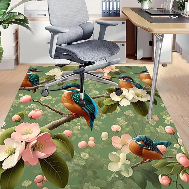 1PC Birds Flowers Non-Slip Floor Carpet Compatible for Office&Living Room&Dining room - Flat-Weave Machine- Soft & Pattern-E300