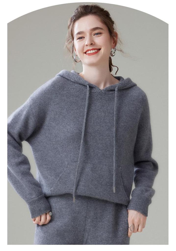 Women's Hooded Cashmere Sweater - 2026 Autumn/Winter, Warm Base Layer, Gentle Style, Loose Fit, Solid Color