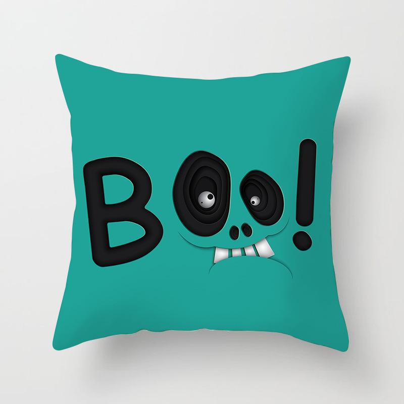 Halloween Pillow with Graffiti Letters Printed Peach Skin Home Cushion Cover Sofa Living Room Cushion Cover