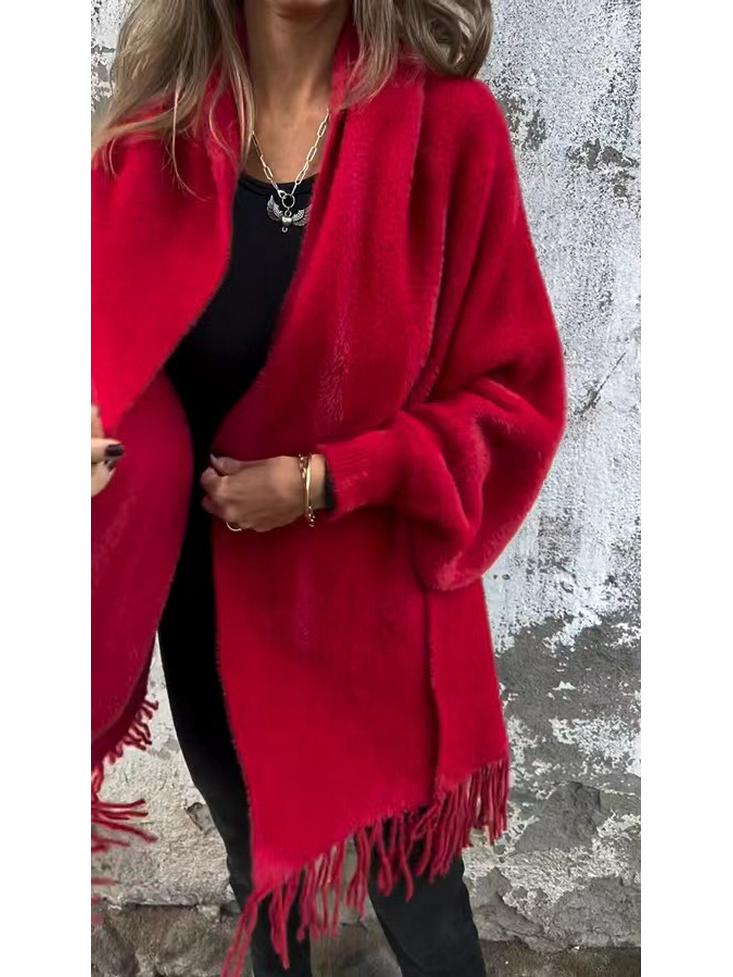 2024 Autumn/Winter Women's Imitation Mink Velvet Tassel Shawl Cloak - Thick, Warm, Solid Color.