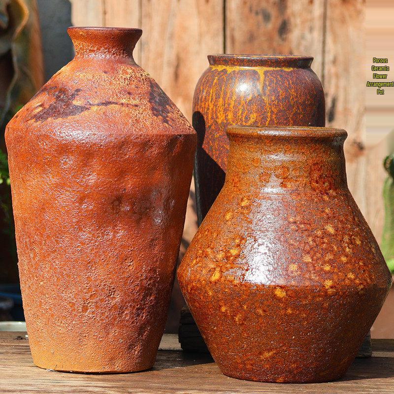 Tall Handmade Retro Chinese Hydroponic Ceramic Vase for Indoor Flower Arranging