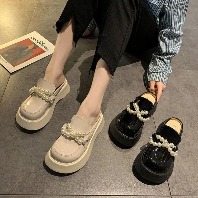 Woman Mules Slippers Round Toe Slides Platform Shoes for Women Pearl Black Clappers H Sandal on Promotion High Quality Sandals