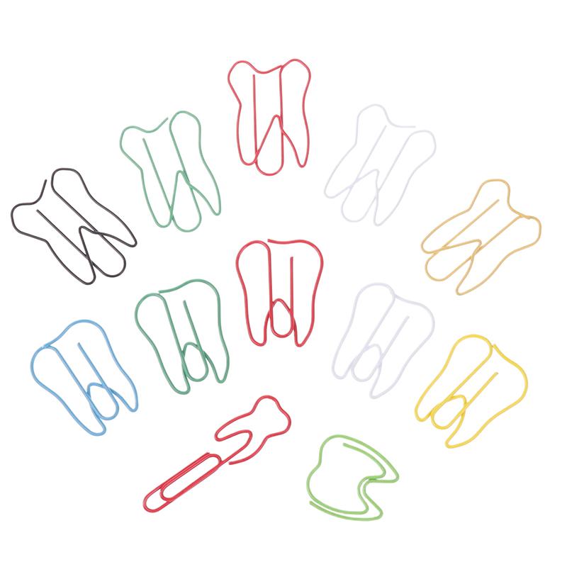 20Pcs Tooth Shape Metal Paper Clips Cute Colorful Paperclip Bookmark Note Memo Ticket Clip Dentist Gift Clinic Office Stationery