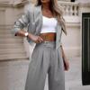 YYFS Women's Fashion Casual Spring Autumn Stripe Print Long Sleeve POLO Neck Trousers Pants Suits
