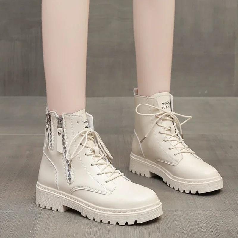 Fashion Elegant With Medium Heels Woman Short Shoes High Platform Winter 2024 Ankle Boots for Women Quality Autumn Y2k Spring Pu Booties