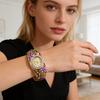Women Flower Bangle Watch Rhinestone Round Dial Quartz Movement Classic Casual Formal Dress Wide Bangle Wristwatch Fashion Jewelry