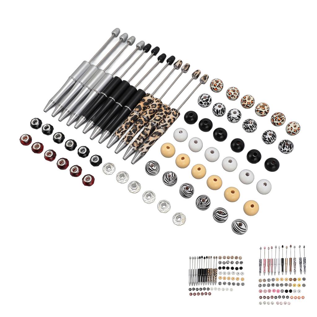 12 Sets Beadable Pens Kit  Assorted Bead Pens Leopard Cow Print Bead Ballpoint Pen for Kids Stude