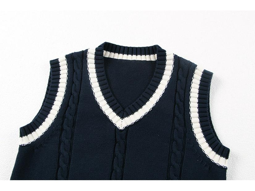 Women's College Style Knitted Vest: 2024 Spring/Autumn Wool Sleeveless Sweater Layering Top