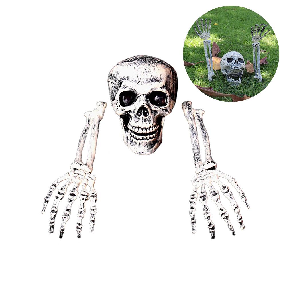 Halloween Glowing Skeleton Head Hands Arms Stakes Luminous Outdoor Decor for Lawn Garden Yard