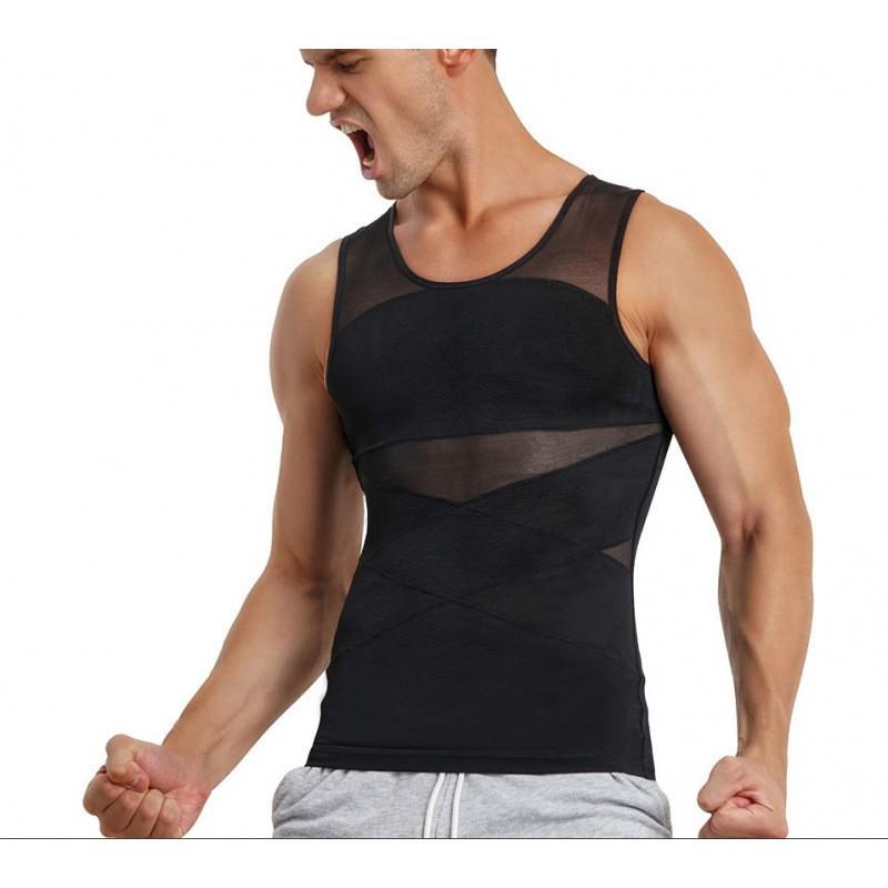 Men's Tummy Control Shaping Vest - Breathable Mesh Bodysuit with Bust and Tummy Support.