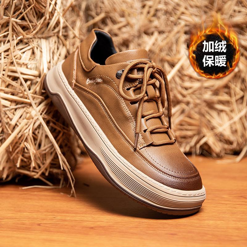 

Cowhide men s shoes with velvet 2025 new crooked head clown shoes trendy leather versatile sports warm casual shoes men 44