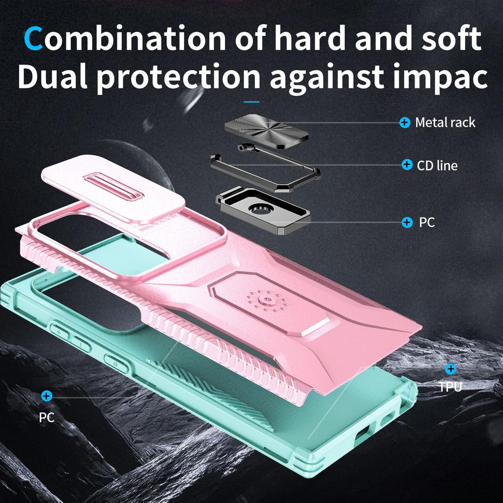 For Samsung Galaxy S24 Ultra Case Camshield Kickstand TPU+PC Anti-Slip Phone Cover