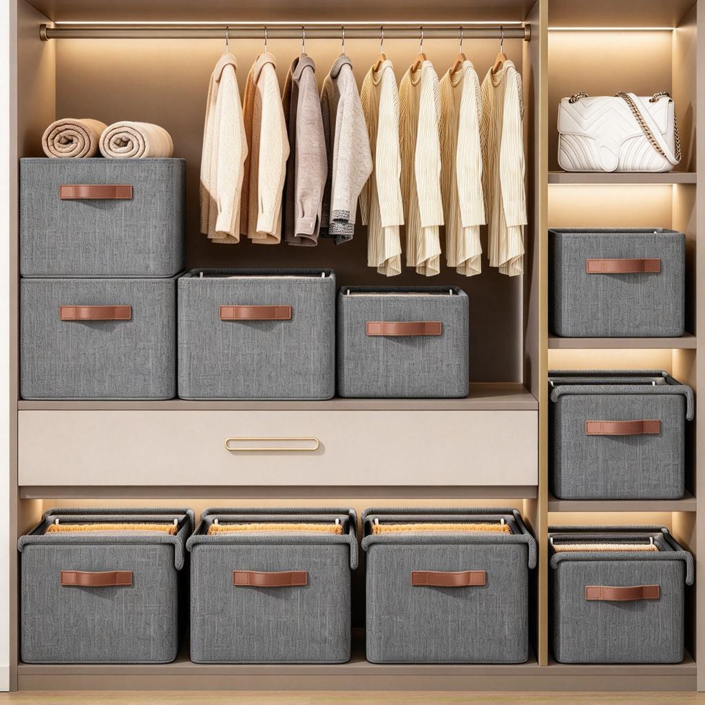 Dustproof Moisture-proof Foldable Storage Basket, Non-woven Fabric Wardrobe Organizer for Clothes