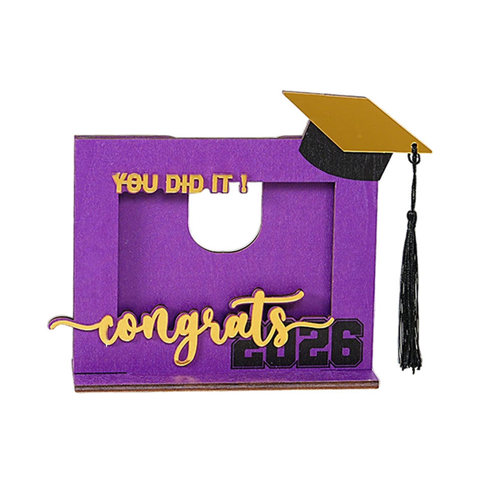 

Graduation Photo Frame 2026 with Graduation Cap Tassel and Congrats Lettering Wooden Desktop Display Stand Keepsake Gift for Graduate One Size фіолетовий