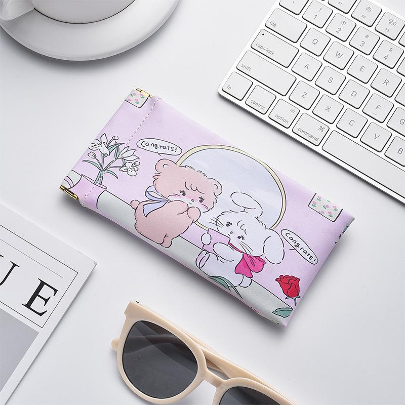 

Cartoon Soft Leather Glasses Case: Portable, Large Capacity, Snap Closure Sunglasses Storage Bag.