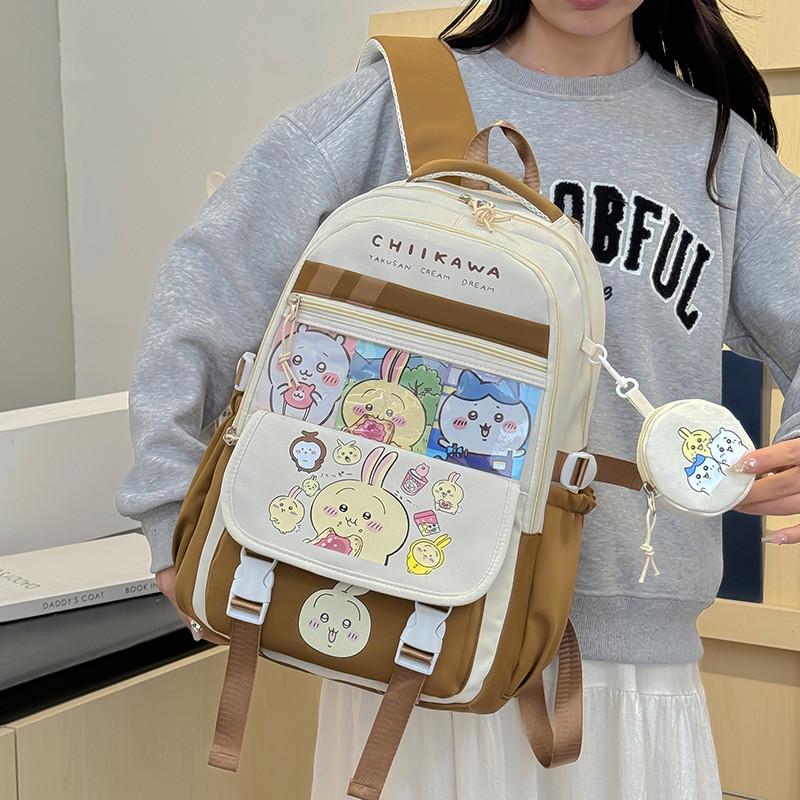 Large Capacity Chiikawa Nylon Backpack With Pendant Unisex Student Leisure Gifts