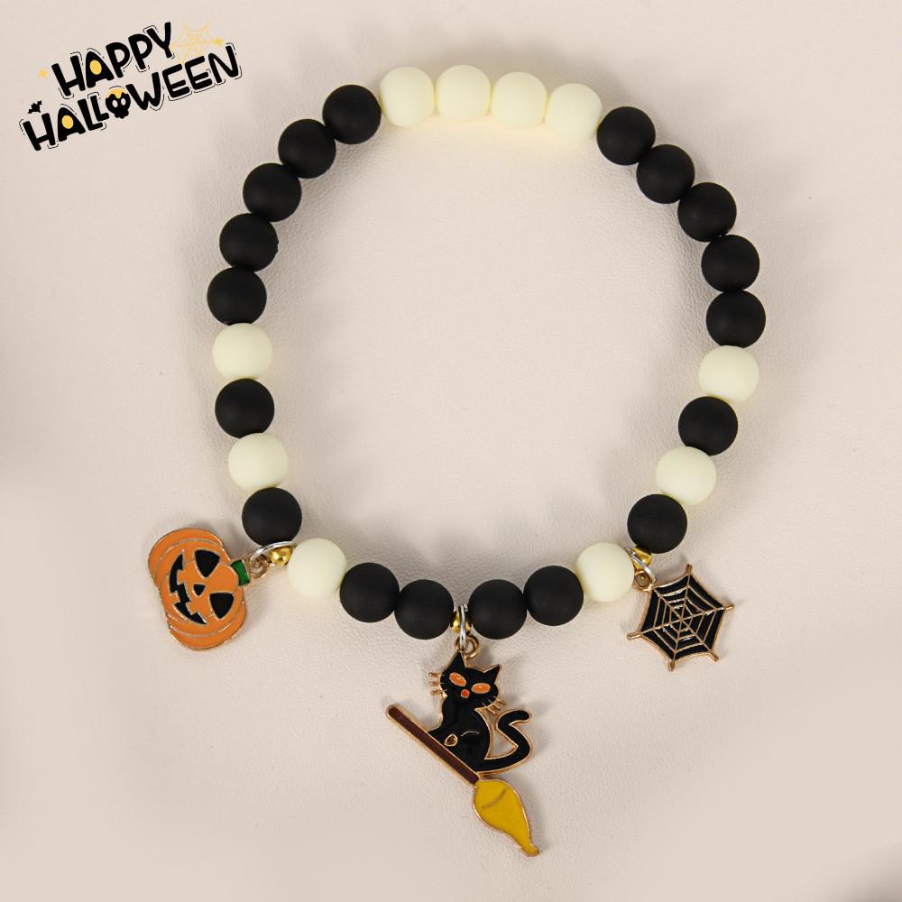 Halloween Pet Collar With Ghost And Pumpkin Beads For Cats