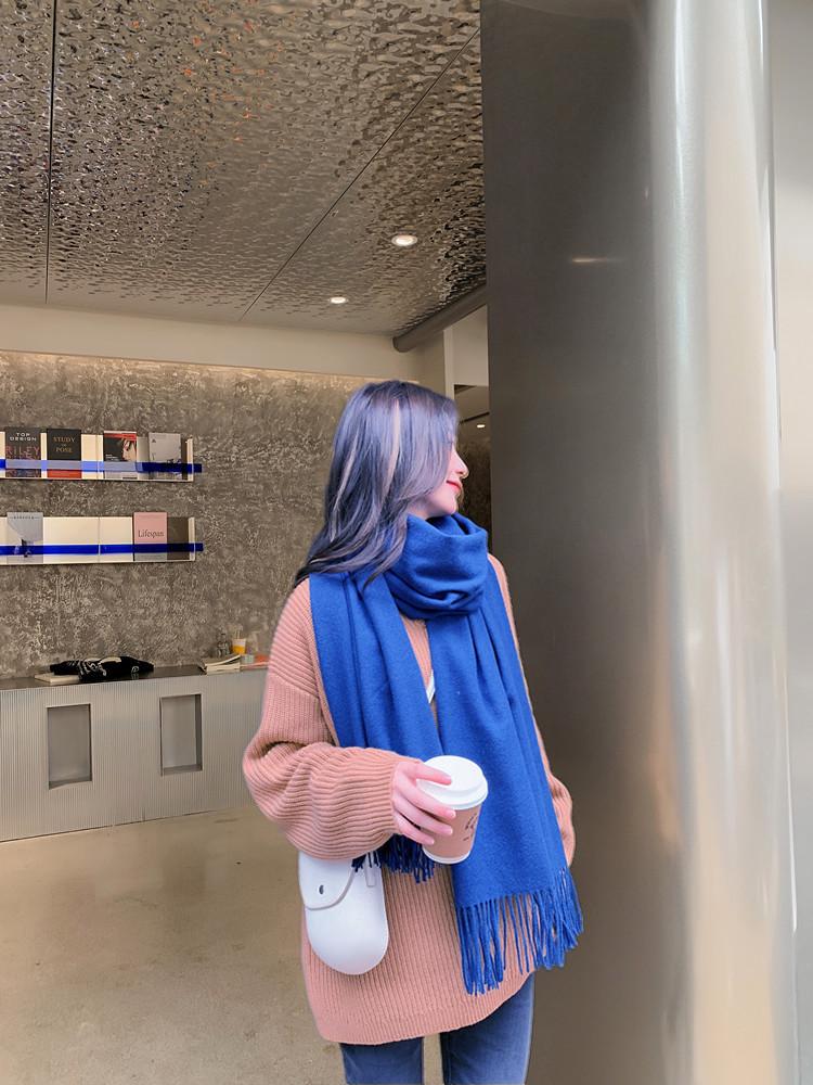 Women's and Men's Thick Warm Cashmere-Like Scarf - Autumn Winter Korean Style with Tassels, Solid Color
