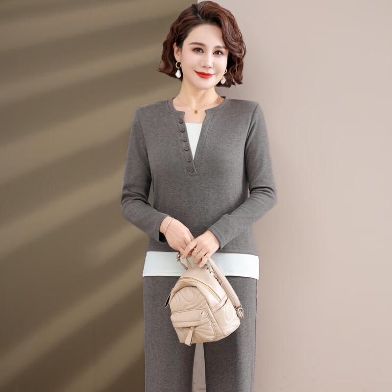 Yalu Women's Plus Size Autumn Knit Top and Wide-Leg Pants Set