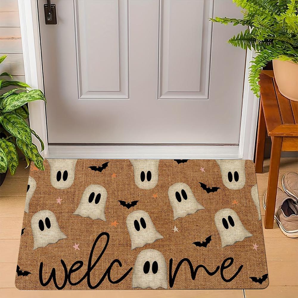 

1pcs Funny Halloween Welcome Mat Pumpkin Ghost Pattern NonSlip Rug for Indoor Outdoor Entrance Kitchen Living Room Bedroom Decor 40x60cm