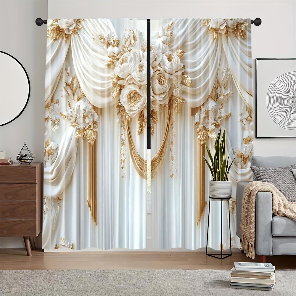 2pcs European Palace Art Deco Print Curtains – for Bedroom   Living Room   Kitchen & Home Decor