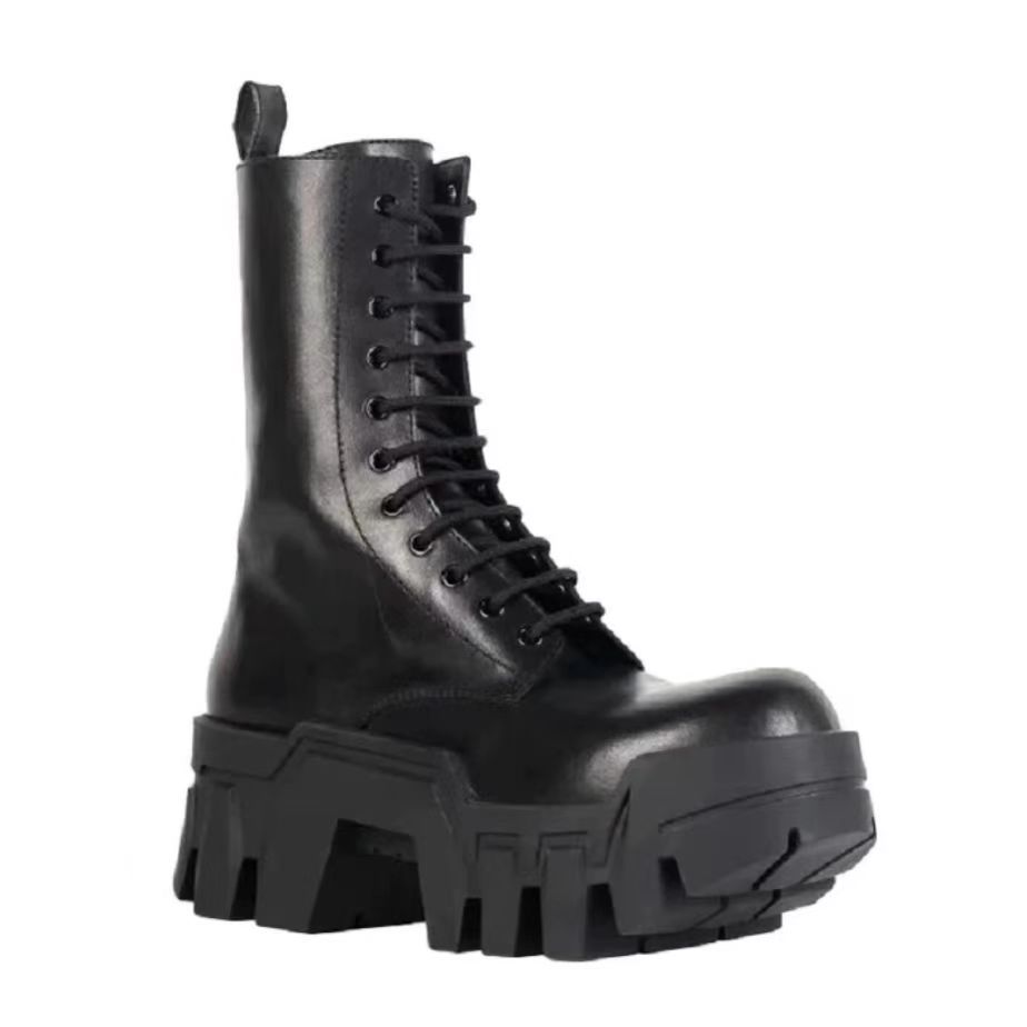 Męskie Buty Bulldozer Samochód Okrągły Nosek Gruba Podeszwa Wysokie Zwiększające Przekładnia Dół Chelsea Motocyklowe Trampki Buty