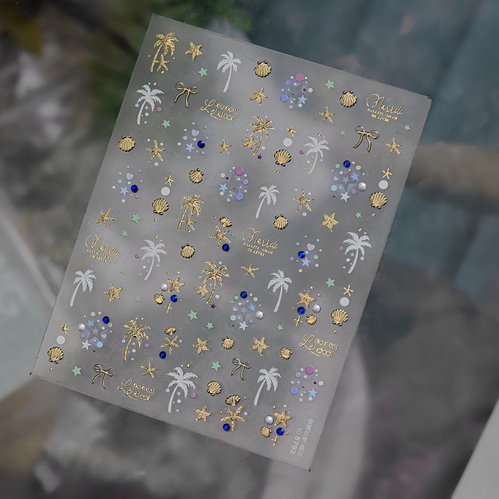 5D Nail Stickers Beach Shell Crystal Diamond Self Adhesive Nail Art Stickers DIY Cute Ocean World Nail Decorations Parts