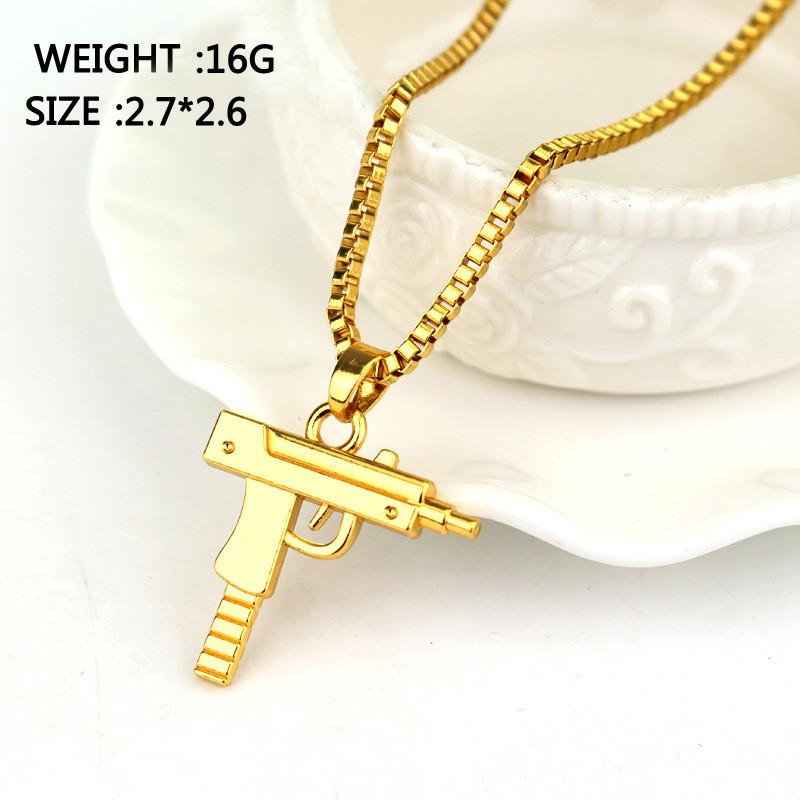 Uzi Submachine Gun Geometric Alloy Pendant Chain Necklace For Men And Women Fashion Accessory