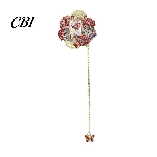 Vintage Bookmark Retro Flower Clock with Chain, Metal Decorative Book Mark for Reading Women, Aesthetic Page Marker, Bookish Gift Birthday Christmas