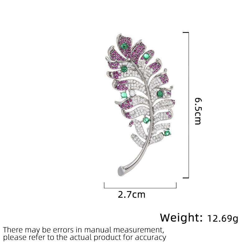 Women's Light Luxury Design Elegant Inlaid Zircon Feather Brooch Fashionable And Versatile Niche Design Brooch