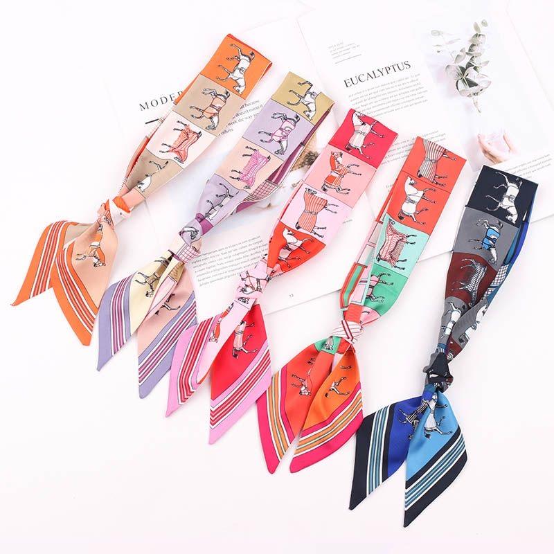 Korean Version Of The New Carriage Diagonal Scarf Women'S Twill Small Scarf Headscarf Versatile Bag Wrist Ribbon