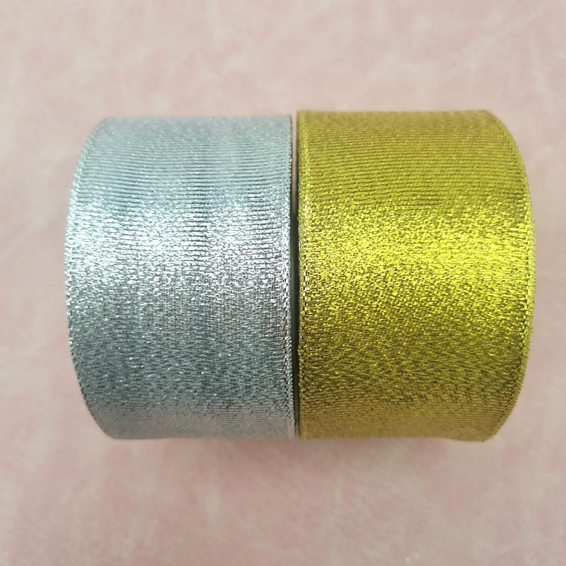 (25 Yards/roll) 50mm Gold And Silver Christmas Gift Packaging Ribbon High Quality Wedding Shiny Metal Ribbon