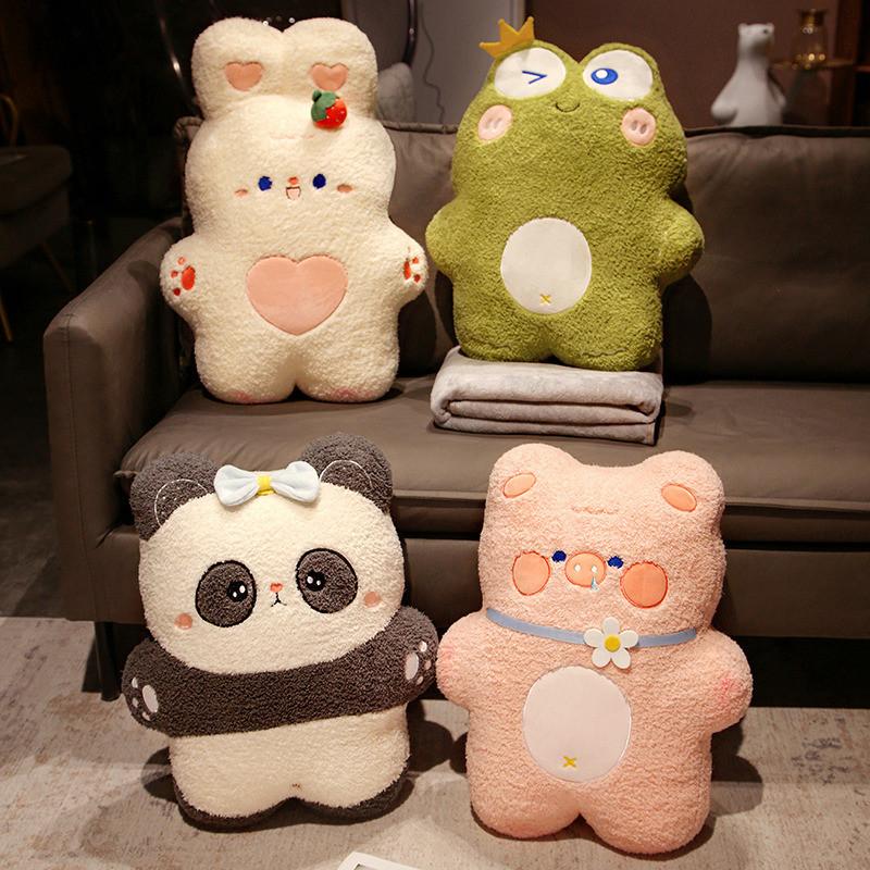 Cute Rabbit Panda Frog And Pig Plush Pillow And Blanket For Office Time Nap