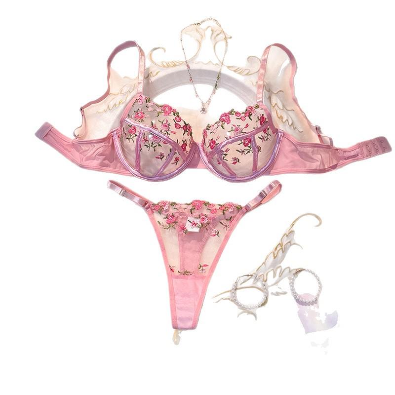 Y French Embroidered Underwire Bra Set - Ultra-thin, Sheer Three-point Lingerie 24088