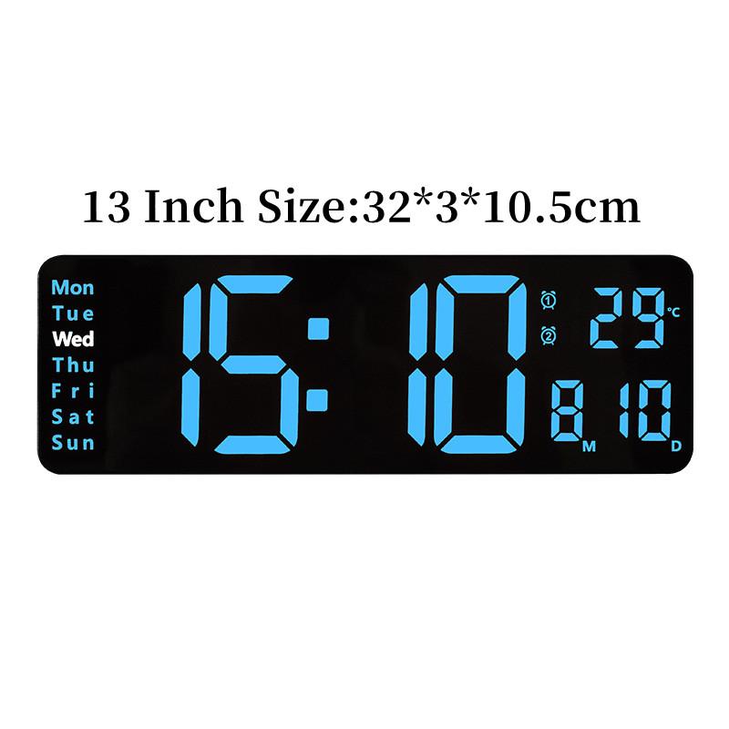 Large Digital Wall Clock Temp Date Week Display Remote Control Power Off Memory Table Clock Wall-mounted Dual Alarms LED Clocks